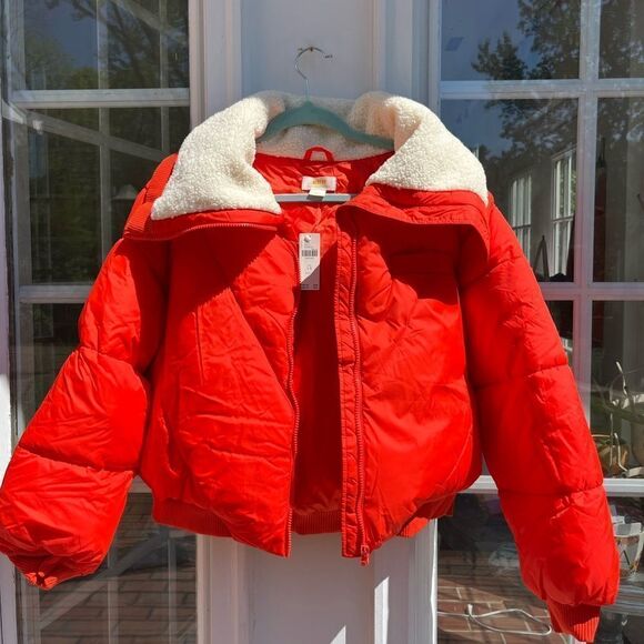 Anthropologie Maeve Sherpa Collared Cropped Puffer Jacket NWT - Picture 8 of 14